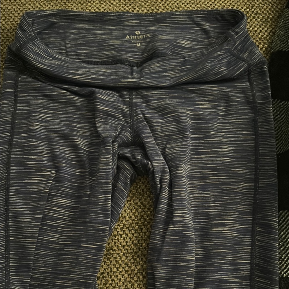 Athleta Navy Grey and White Striped Leggings